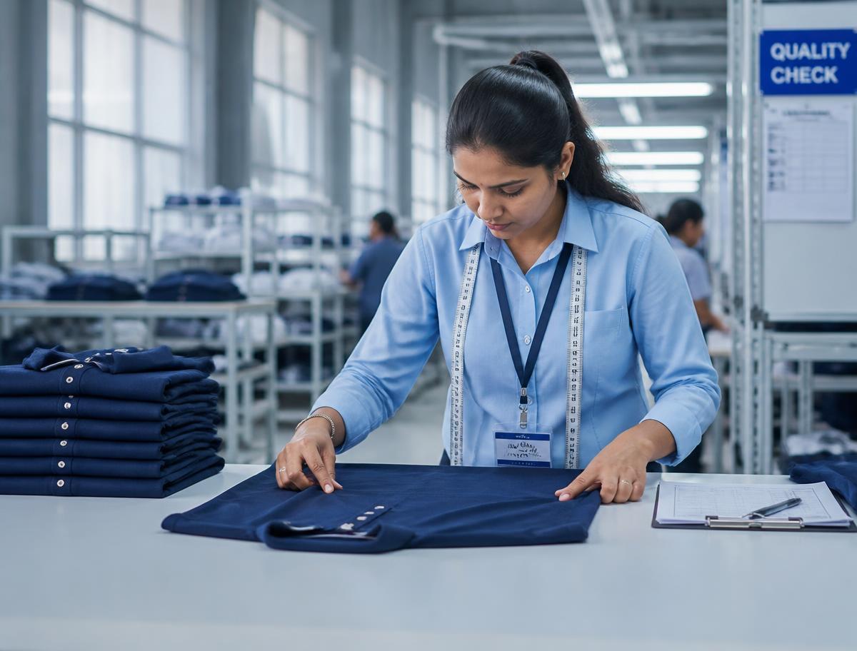 Quality control inspection of garments at source factory